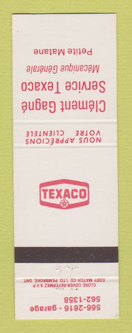 Matchbook Cover - Texaco oil gas Clement Gagne Matane QC