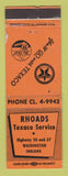 Matchbook Cover - Texaco oil gas Rhoads Washington IN WEAR
