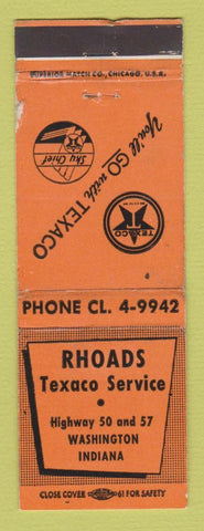 Matchbook Cover - Texaco oil gas Rhoads Washington IN WEAR