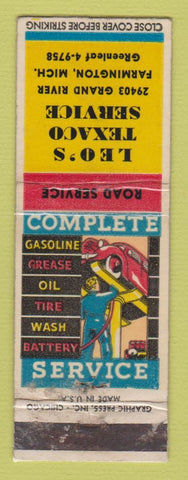 Matchbook Cover - Texaco oil gas Leo's Farmington MI WORN LAMINATED