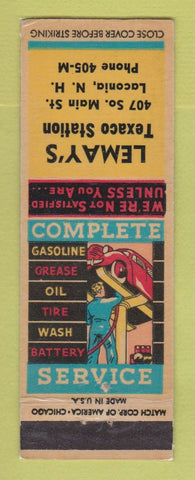 Matchbook Cover - Texaco oil gas Lemay's Laconia NH LAMINATED