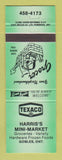 Matchbook Cover - Texaco oil gas Harris's Mini Market Gobles ON GREEN