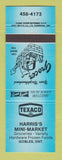 Matchbook Cover - Texaco oil gas Harris's Mini Market Gobles ON BLUE