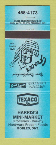 Matchbook Cover - Texaco oil gas Harris's Mini Market Gobles ON BLUE