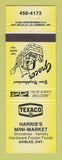 Matchbook Cover - Texaco oil gas Harris's Mini Market Gobles ON YELLOW