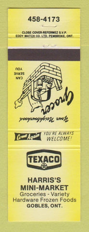 Matchbook Cover - Texaco oil gas Harris's Mini Market Gobles ON YELLOW