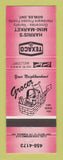 Matchbook Cover - Texaco oil gas Harris's Mini Market Gobles ON RED
