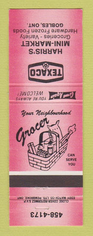 Matchbook Cover - Texaco oil gas Harris's Mini Market Gobles ON RED