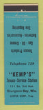 Matchbook Cover - Texaco oil gas Kemp's Sturgeon Bay WI low phone #