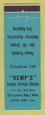 Matchbook Cover - Texaco oil gas Kemp's Sturgeon Bay WI low phone #