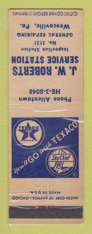 Matchbook Cover - Texaco oil gas JW Roberts Wescoville PA LAMINATED