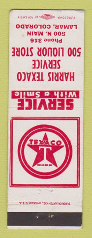 Matchbook Cover - Texaco oil gas Harris Liquor Store Lamar Colorado low phone #