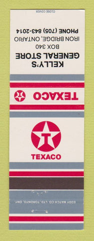 Matchbook Cover - Texaco oil gas Kelly's General Store Iron Bridge ON