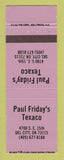 Matchbook Cover - Texaco oil gas Paul Friday's Del City OK LAVENDER