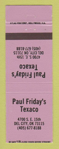 Matchbook Cover - Texaco oil gas Paul Friday's Del City OK LAVENDER