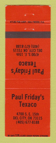 Matchbook Cover - Texaco oil gas Paul Friday's Del City OK ORANGE
