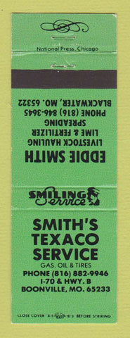 Matchbook Cover - Texaco oil gas Smith's Boonville MO Blackwater