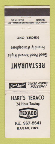 Matchbook Cover - Texaco oil gas Hart's Hagar ON