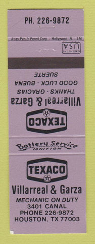 Matchbook Cover - Texaco oil gas Villarreal & Garza Houston TX