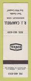 Matchbook Cover - Texaco oil gas RJ CAMpbell Kindersley SK WEAR
