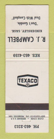 Matchbook Cover - Texaco oil gas RJ CAMpbell Kindersley SK WEAR