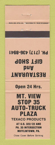 Matchbook Cover Texaco oil gas Mountain View Stop 35 Plaza Mifflintown PA PEACH