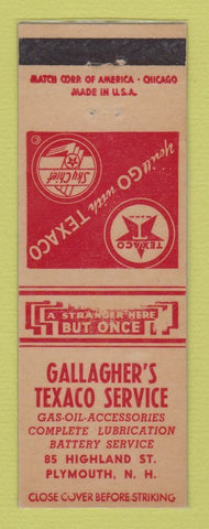 Matchbook Cover - Texaco oil gas Gallagher's Plymouth NH LAMINATED