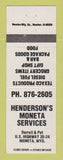 Matchbook Cover - Texaco oil gas Henderson's Moneta Service WY