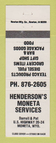 Matchbook Cover - Texaco oil gas Henderson's Moneta Service WY