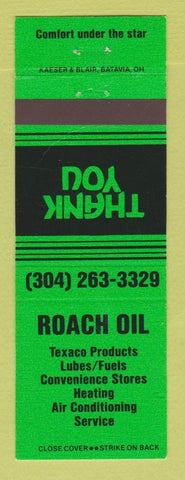 Matchbook Cover - Texaco oil gas Roach Martinsburg WV GREEN