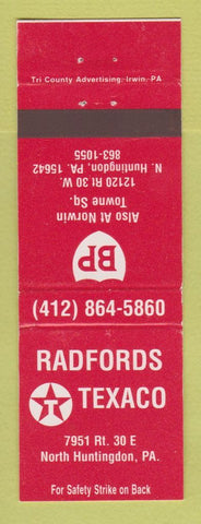 Matchbook Cover - Texaco oil gas Radfords BP North Huntingdon PA