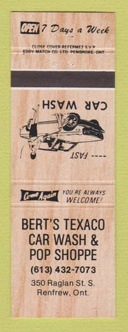 Matchbook Cover - Texaco oil gas Bert's Car Wash Renfrew ON