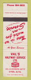 Matchbook Cover - Texaco oil gas Val's Halfway Service Oyen AB WORN