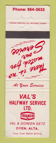 Matchbook Cover - Texaco oil gas Val's Halfway Service Oyen AB WORN