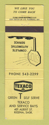 Matchbook Cover - Texaco oil gas Green T Self Serve Regina SK WEAR YELLOW