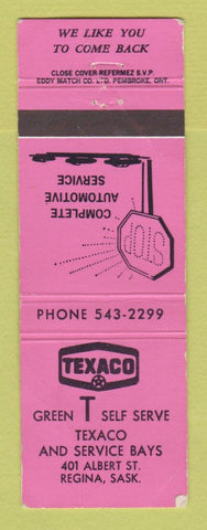Matchbook Cover - Texaco oil gas Green T Self Serve Regina SK WEAR NEON PINK