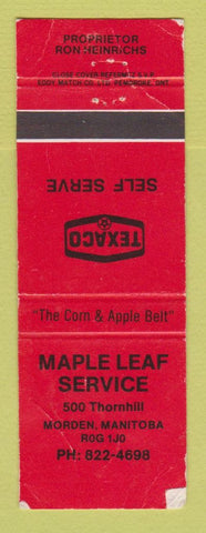 Matchbook Cover - Texaco oil gas Maple Leaf Service Morden MB WORN