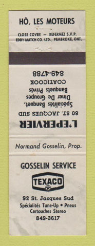 Matchbook Cover - Texaco oil gas Gosselin Service Coaticook QC GREY