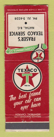 Matchbook Cover - Texaco oil gas Fraser's Natal BC CREASES
