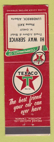 Matchbook Cover - Texaco oil gas Hi Way Service Lundbreck AB CREASES