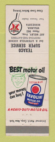 Matchbook Cover - Texaco oil gas Super Service Willmar MN low phone #