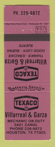 Matchbook Cover - Texaco oil gas Villarreal & Garza Houston TX ROSE?