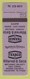 Matchbook Cover - Texaco oil gas Villarreal & Garza Houston TX PURPLE