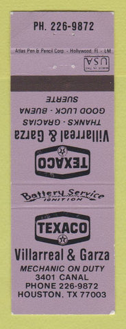 Matchbook Cover - Texaco oil gas Villarreal & Garza Houston TX PURPLE