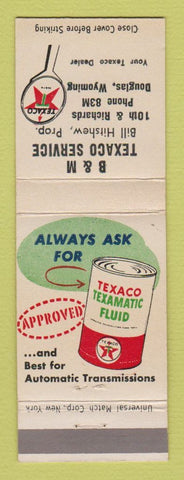 Matchbook Cover - Texaco oil gas B&M Douglas WY