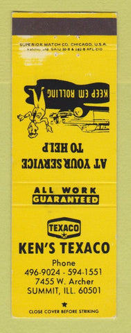 Matchbook Cover - Texaco oil gas Ken's Summit IL