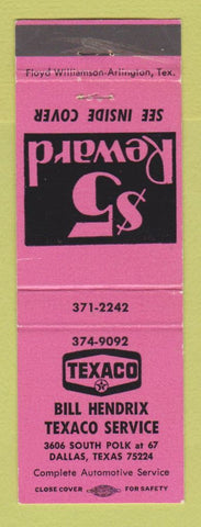 Matchbook Cover - Texaco oil gas Bill Hendrix Dallas TX PINK