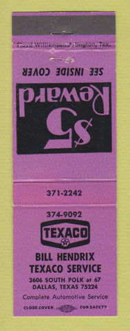 Matchbook Cover - Texaco oil gas Bill Hendrix Dallas TX PURPLE