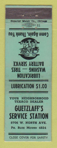 Matchbook Cover - Texaco oil gas Guetzlaff's  LAMINATED