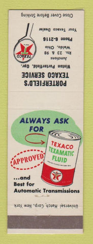 Matchbook Cover - Texaco oil gas Porterfield's Waldo OH LAMINATED